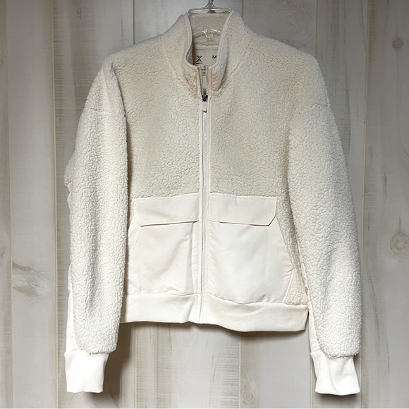 Xersion Jackets & Blazers - Xersion NWT Cream Sherpa Zip Jacket With Front Pockets, Sz M